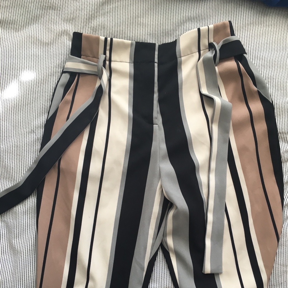 striped tie waist pants
